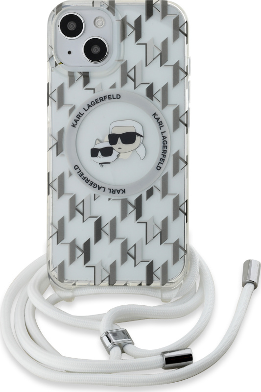 Karl Lagerfeld IML Monogram Crossbody K&CH Heads MagSafe zadní kryt iPhone 15 čirý