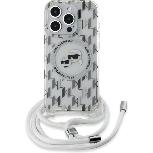 Karl Lagerfeld IML Monogram Crossbody K&CH Heads MagSafe zadní kryt iPhone 15 Pro čirý