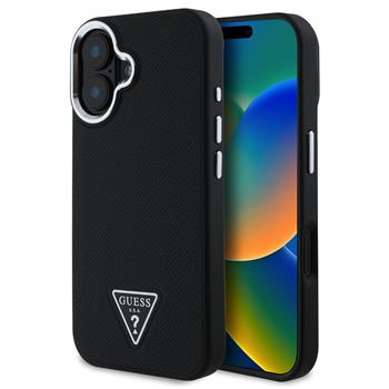 Guess PU Grained Triangle Logo MagSafe Zadní Kryt pro iPhone 16 Black