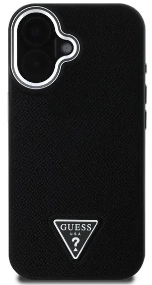 Guess PU Grained Triangle Logo MagSafe Zadní Kryt pro iPhone 16 Black