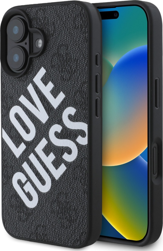 Guess PU Leather 4G Big Love Logo MagSafe kryt pro iPhone 16 černý