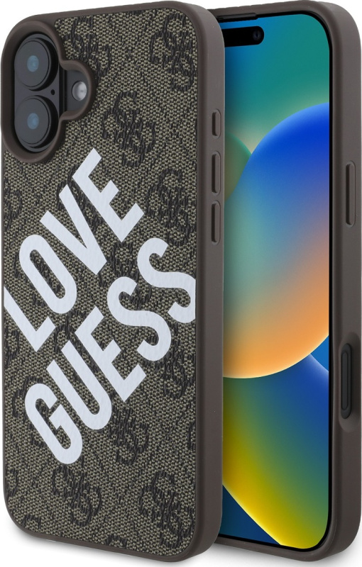 Guess Ochranný kryt na iPhone 16 - Guess, 4G Big Love MagSafe Brown