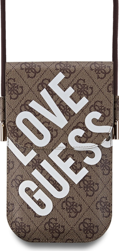 Guess PU 4G Big Love Logo taška na telefon hnědá