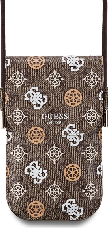 Guess PU 4G Peony Multicolor taška na telefon hnědá