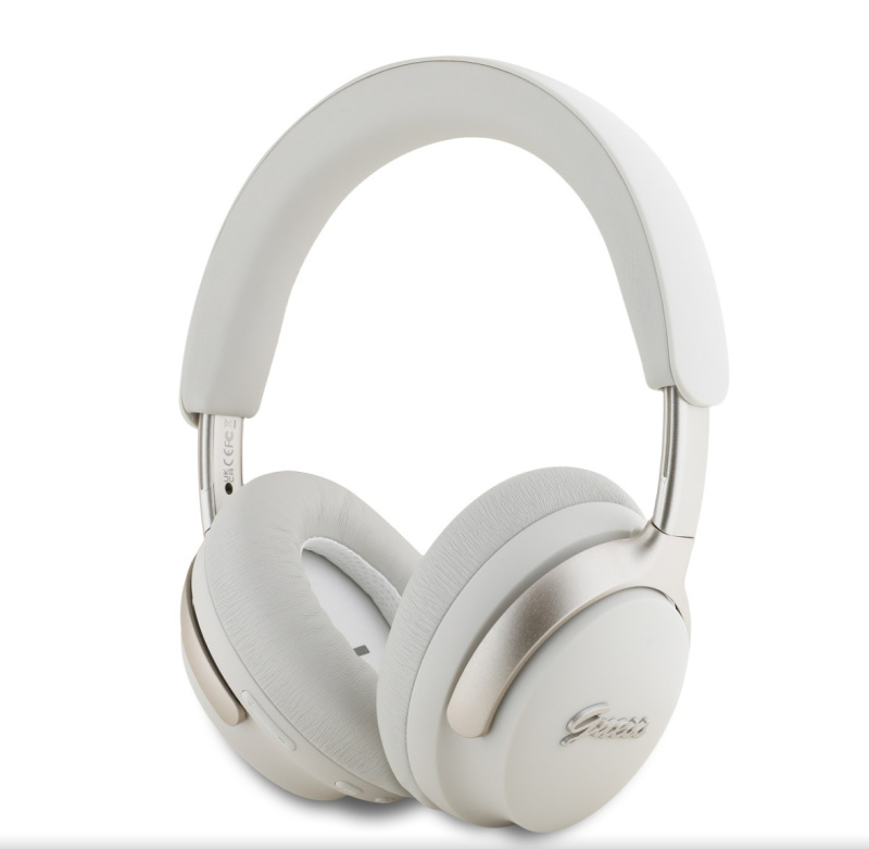 Guess PU Leather Script Logo ANC/ENC bezdrátová sluchátka bílá