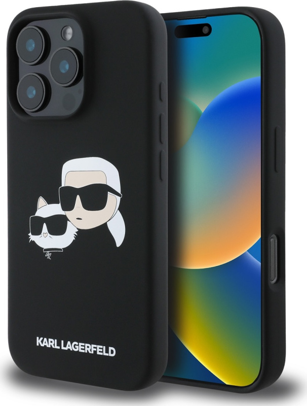 Karl Lagerfeld Liquid Silicone Double Heads MagSafe kryt iPhone 16 Pro černý