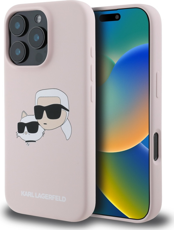 Karl Lagerfeld Liquid Silicone Double Heads MagSafe kryt iPhone 16 Pro růžový
