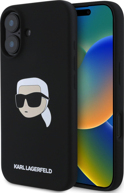 Karl Lagerfeld Liquid Silicone Karl Head MagSafe kryt iPhone 16 černý