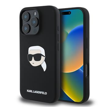 Karl Lagerfeld Liquid Silicone Karl Head MagSafe kryt iPhone 16 Pro černý
