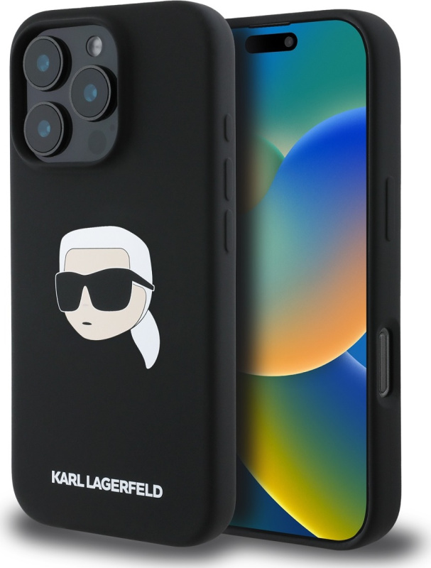 Karl Lagerfeld Liquid Silicone Karl Head MagSafe kryt iPhone 16 Pro Max černý