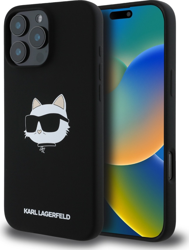 Karl Lagerfeld Liquid Silicone Choupette Head MagSafe kryt iPhone 16 Pro černý
