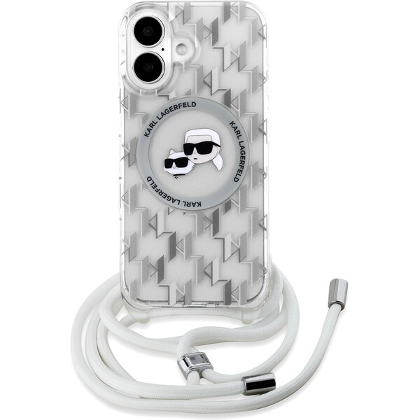 Karl Lagerfeld IML Monogram Crossbody K&CH Heads MagSafe kryt pro iPhone 16 čirý