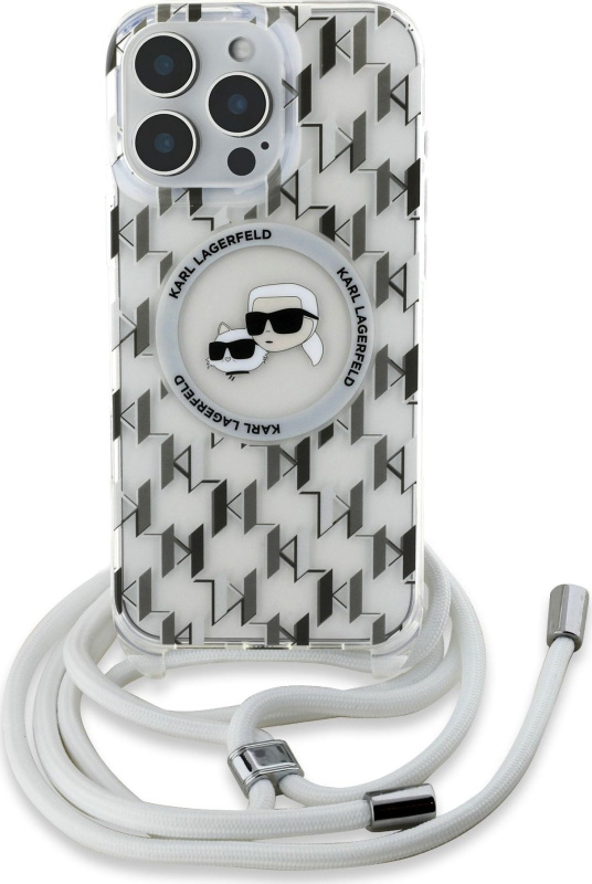Karl Lagerfeld IML Monogram Crossbody K&CH Heads MagSafe kryt pro iPhone 16 Pro čirý