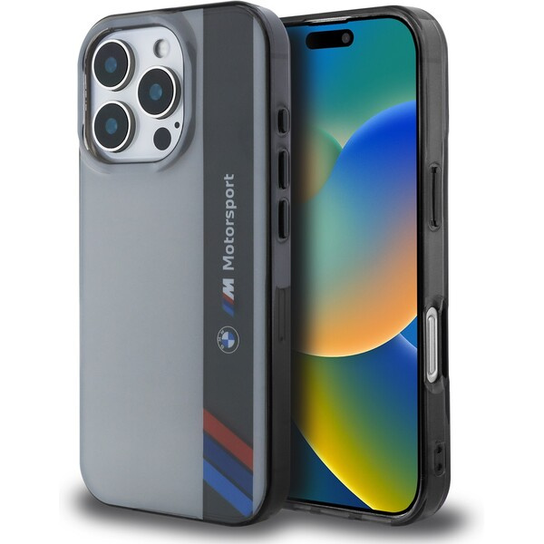 BMW IML Motorsport Vertical Stripe kryt pro iPhone 16 Pro Max šedý