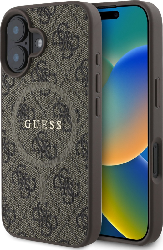 Guess Ochranný kryt na iPhone 16 - Guess, 4G Colored Ring MagSafe Brown