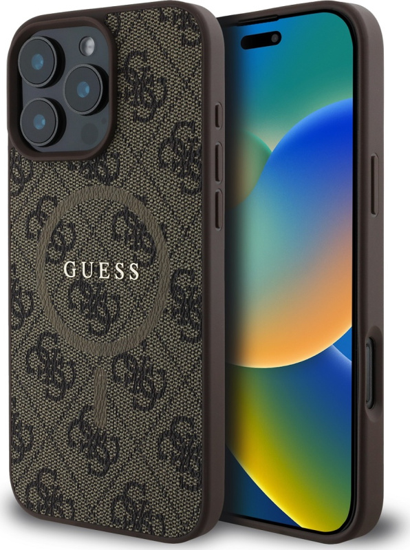 Guess Ochranný kryt na iPhone 16 Pro MAX - Guess, 4G Colored Ring MagSafe Brown