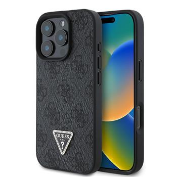 Guess PU 4G Strass Triangle Metal Logo kryt pro iPhone 16 Pro černý