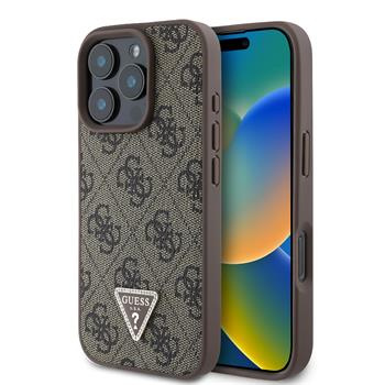 Guess PU 4G Strass Triangle Metal Logo kryt pro iPhone 16 Pro hnědý