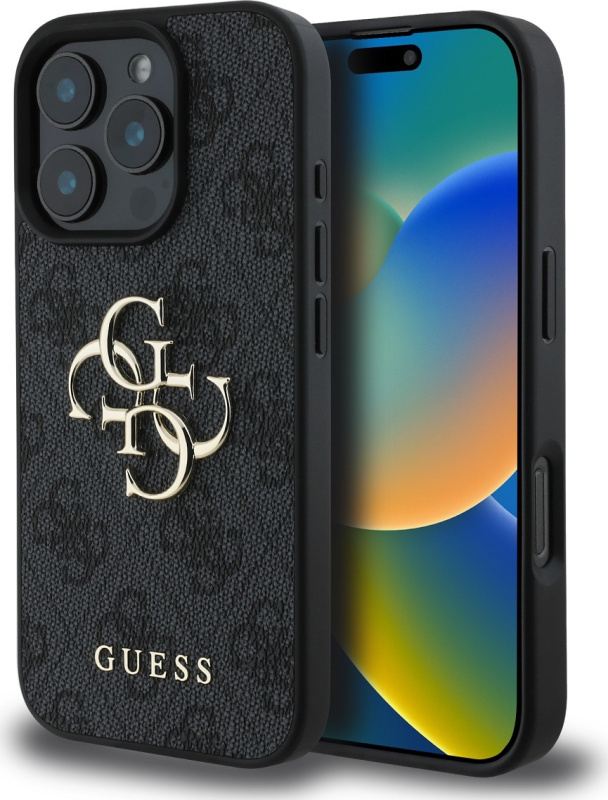 Guess PU 4G Metal Logo kryt pro iPhone 16 Pro Max šedý