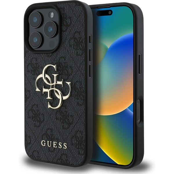 Guess PU 4G Metal Logo kryt pro iPhone 16 Pro Max šedý