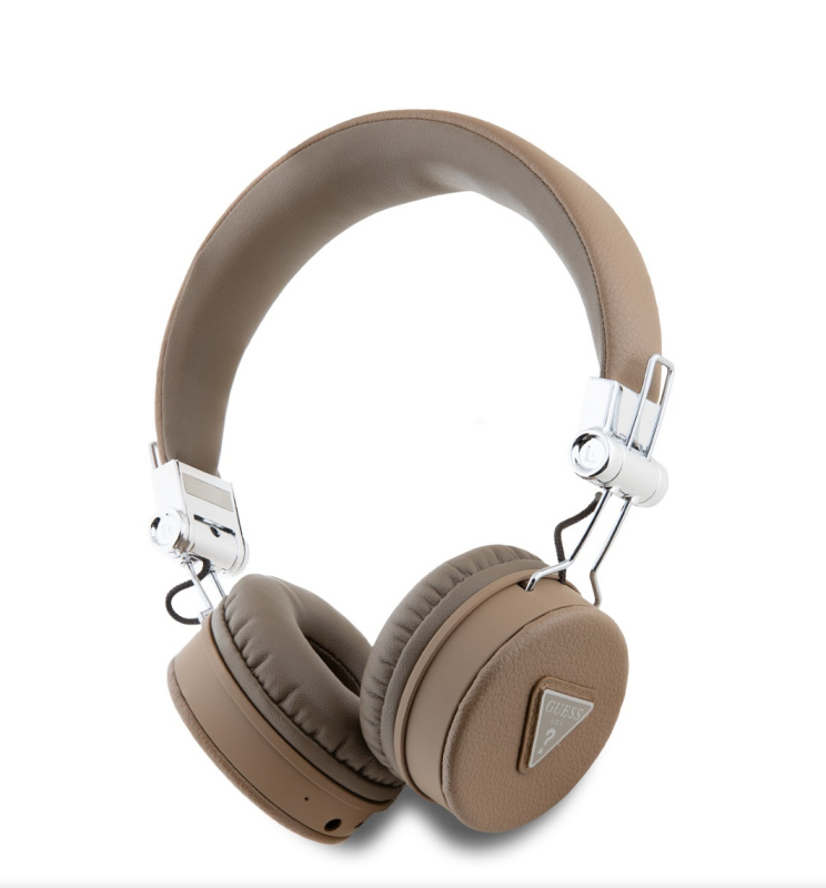 Guess PU Grained Triangle Logo ENC bezdrátová sluchátka hnědá