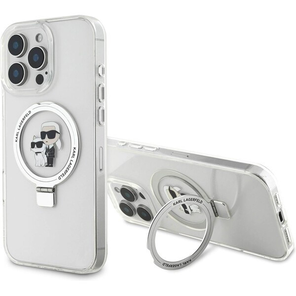 Karl Lagerfeld Ringstand Karl and Choupette MagSafe kryt pro iPhone 16 Pro Max bílý