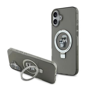 Karl Lagerfeld Ringstand Karl and Choupette MagSafe kryt pro iPhone 16 Plus černý