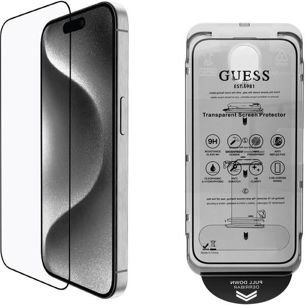 Guess 2,5D tvrzené sklo pro iPhone 16 černé
