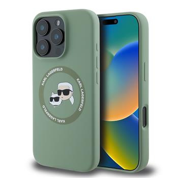 Karl Lagerfeld Liquid Silicone K&CH Heads MagSafe kryt iPhone 16 Pro zelený