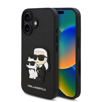 Karl Lagerfeld PU Saffiano Karl and Choupette kryt pro iPhone 16 černý