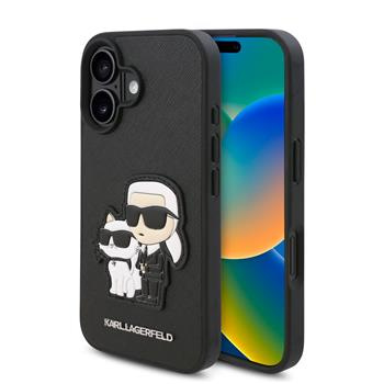 Karl Lagerfeld PU Saffiano Karl and Choupette kryt pro iPhone 16 Plus černý