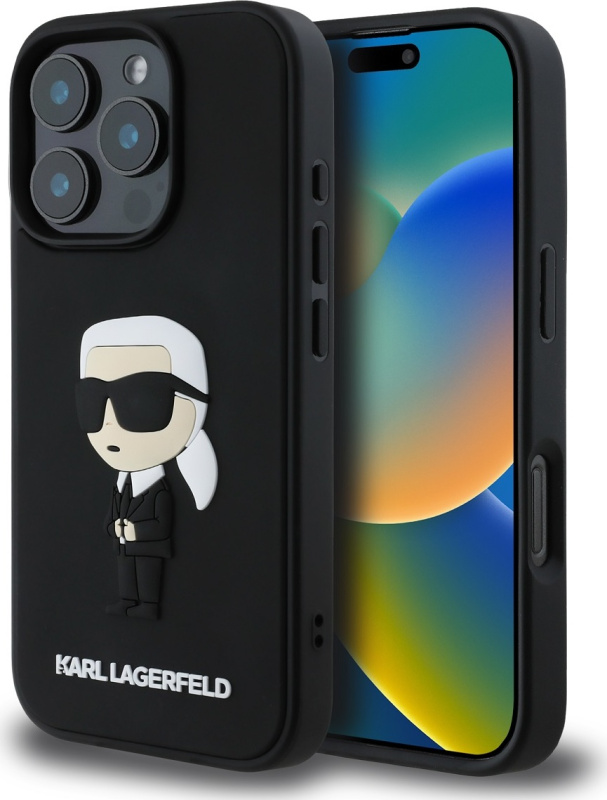 Karl Lagerfeld 3D Rubber Ikonik kryt pro iPhone 16 Pro Max černý