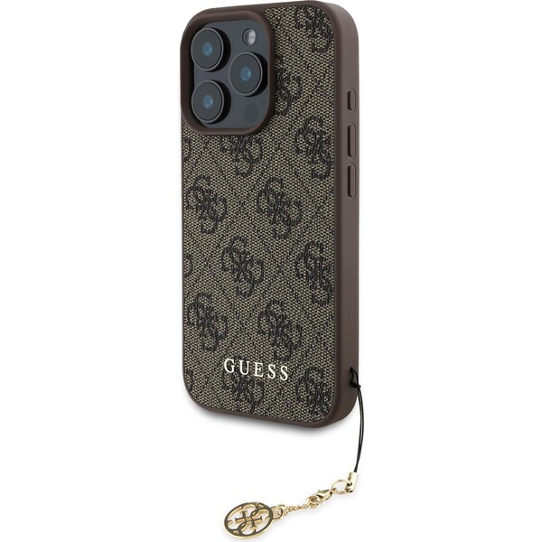 Guess 4G Charm kryt pro iPhone 16 Pro hnědý