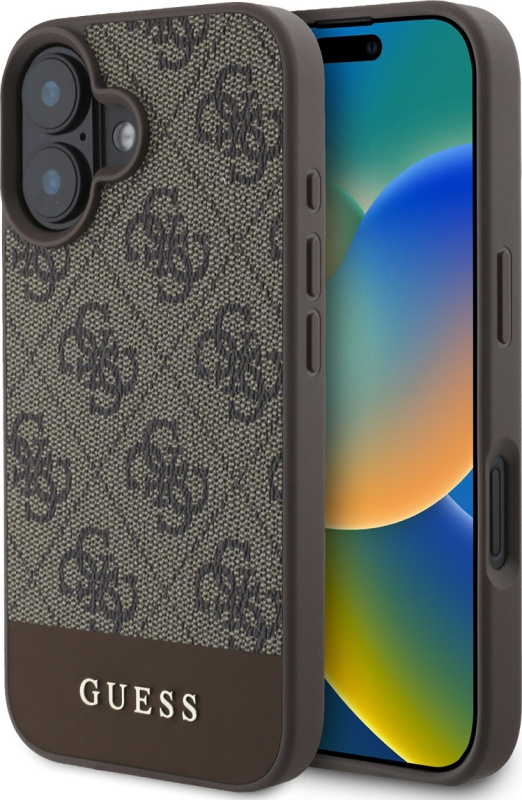 Guess Ochranný kryt na iPhone 16 - Guess, 4G Stripe Brown