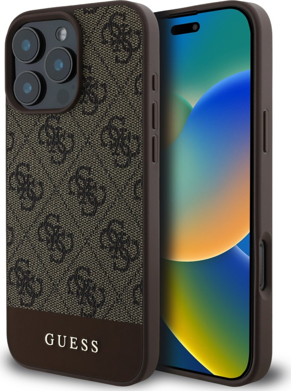 Guess Ochranný kryt na iPhone 16 Pro - Guess, 4G Stripe Brown