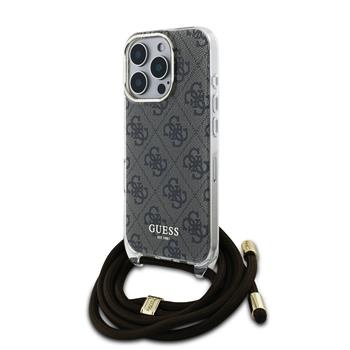 Guess IML 4G Printed Crossbody Popruh kryt iPhone 16 Pro hnědý