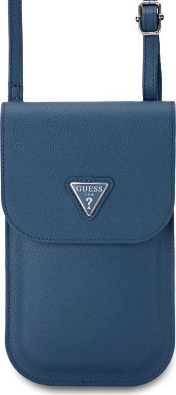 Guess PU Grained Triangle Logo taška na telefon modrá