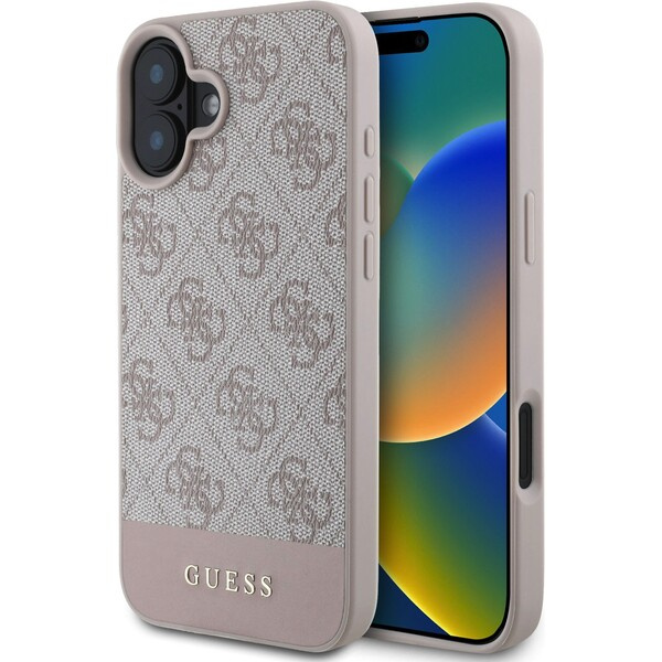 Guess PU 4G Stripe kryt iPhone 16 růžový