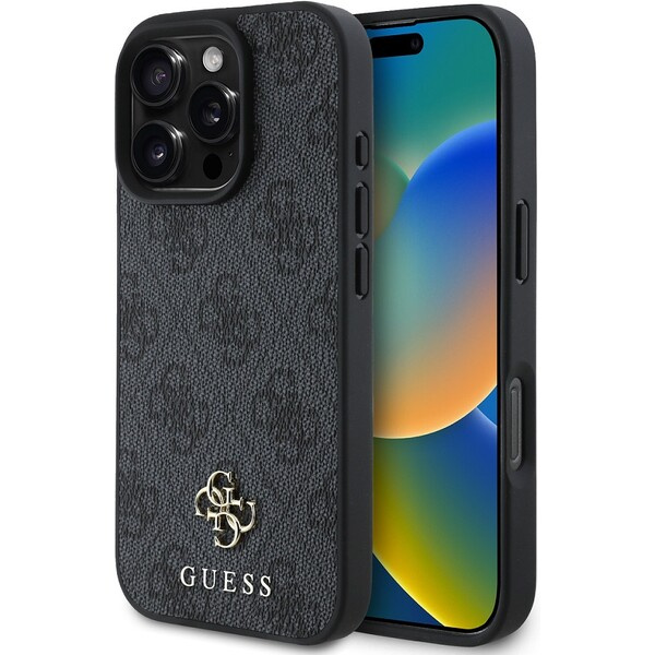 Guess PU 4G Small Metal Logo MagSafe kryt iPhone 16 Pro šedý