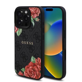 Guess PU Leather 4G Roses MagSafe kryt iPhone 16 Pro Max černý