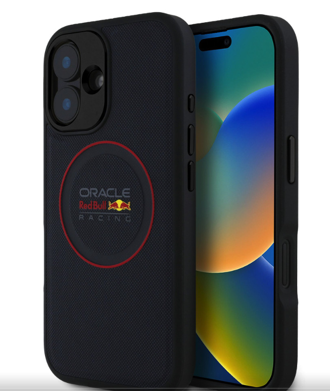Oracle Red Bull Racing PU Leather Red Ring MagSafe kryt iPhone 16 Plus modrý
