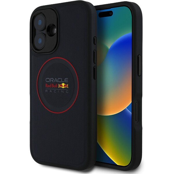 Oracle Red Bull Racing PU Leather Red Ring MagSafe kryt iPhone 16 Plus modrý