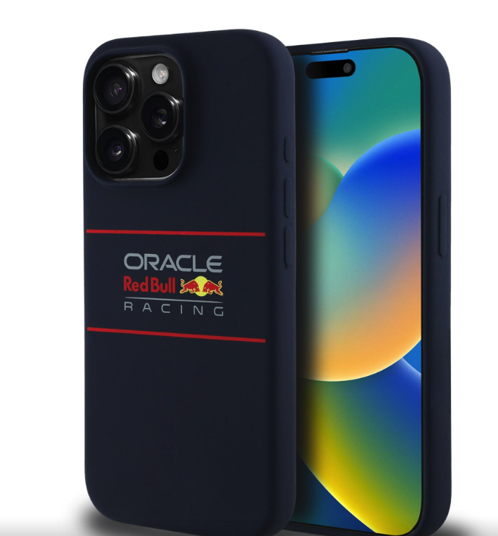 Oracle Red Bull Racing Silicone Horizontal Logo MagSafe kryt iPhone 15 Pro modrý