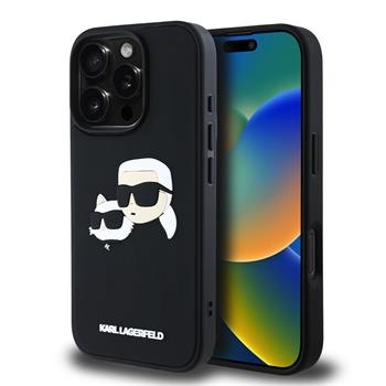 Karl Lagerfeld 3D Rubber Double Heads kryt iPhone 16 Pro černý