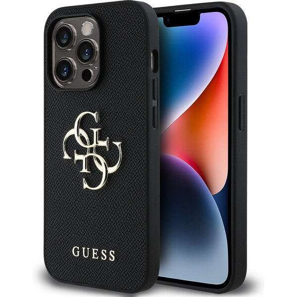 Guess PU Grained 4G Metal Logo kryt iPhone 13 Pro černý