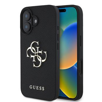 Guess PU Grained 4G Metal Logo kryt iPhone 16 černý