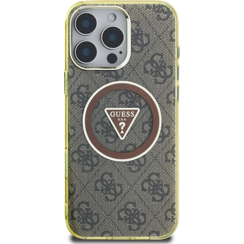 Guess IML 4G Glitter and Triangle Logo MagSafe kryt iPhone 16 Pro hnědý