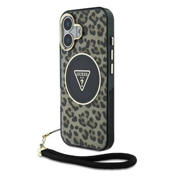 Guess IML Leopard Triangle Logo Strap MagSafe kryt iPhone 16 hnědý