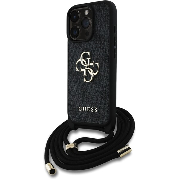 Guess PU 4G Metal Logo Crossbody popruh kryt iPhone 15 Pro černý