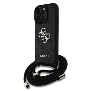 Guess PU 4G Metal Logo Crossbody popruh kryt iPhone 15 Pro Max černý